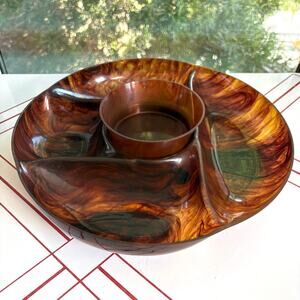 Vintage Amber Tortoise Shell Lucite Divided Party Tray